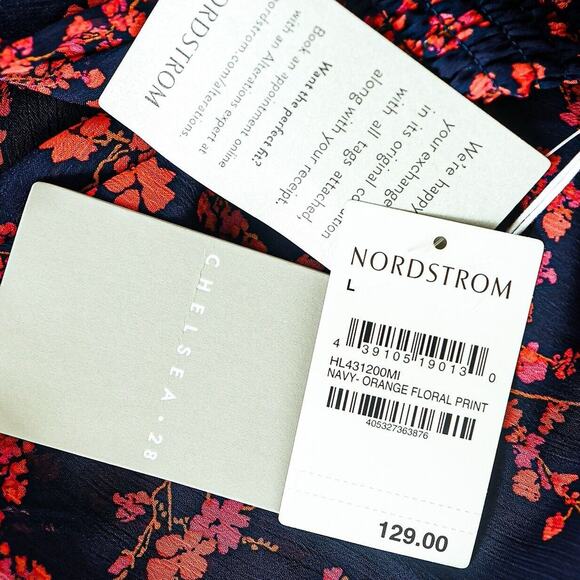 Nordstrom Chelsea28 Navy Orange Floral Print Maxi Dress Size L NWT - Picture 7 of 8